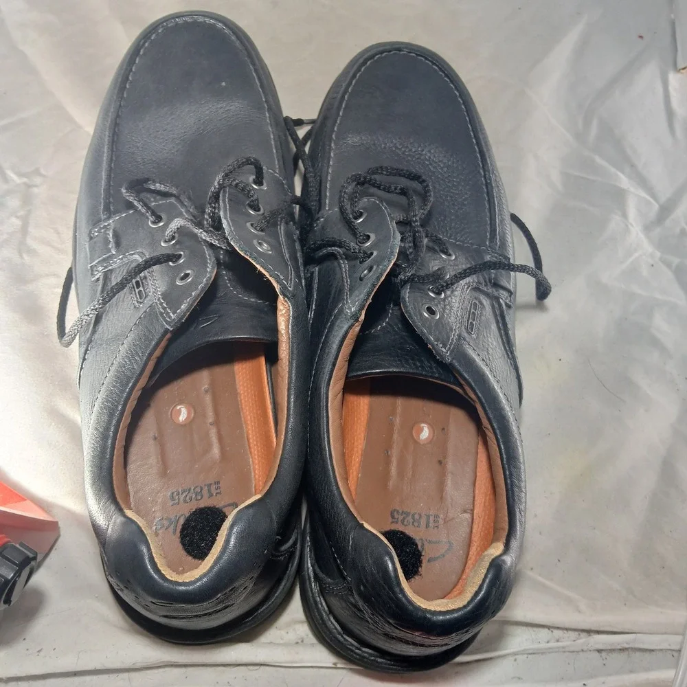 Clarks 1825 Leather Oxford Shoes 12 Black Moc Toe Lace Up Derby‎ 26110532